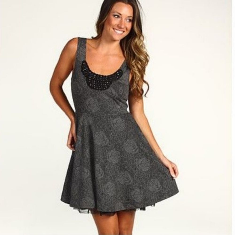 Free People‎ Gray Rose Fit Flare Sleeveless Dress S